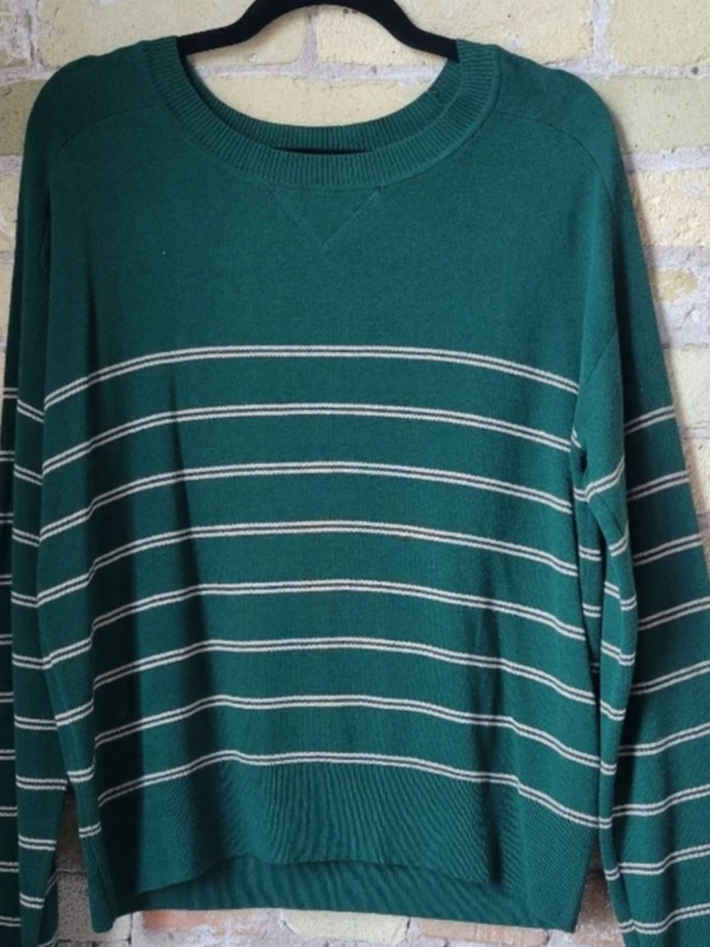 Evereve Berit Double Striped Pullover Sweater Green/Oatmeal Size L